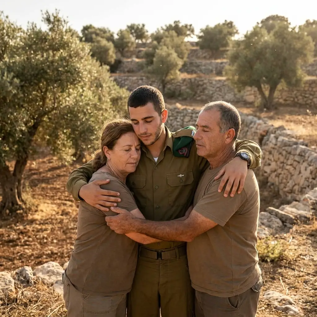 הורים מחבקים בן חייל — רגע חם ומרגש של משפחה