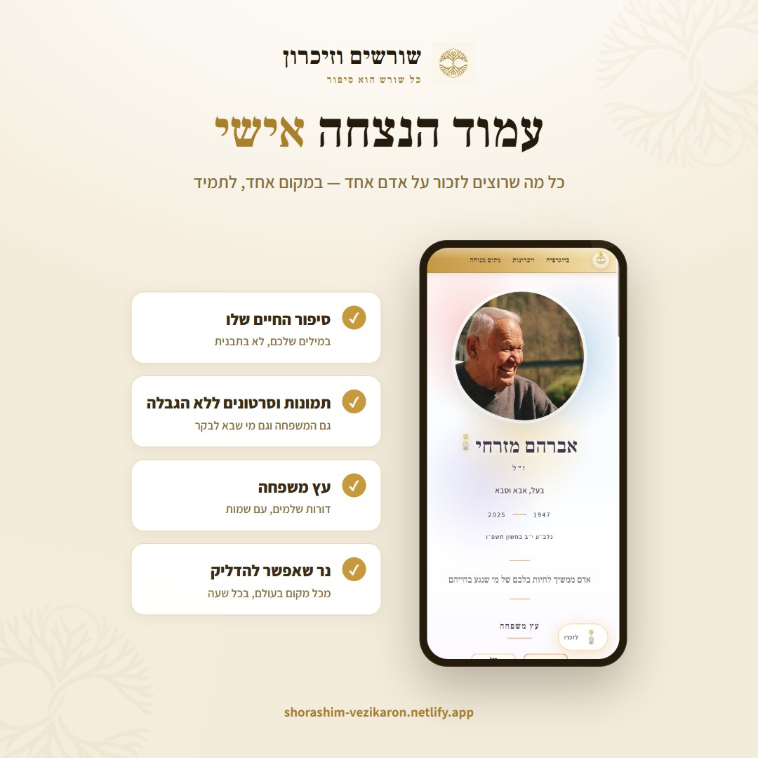 עמוד הנצחה אישי — מה כלול